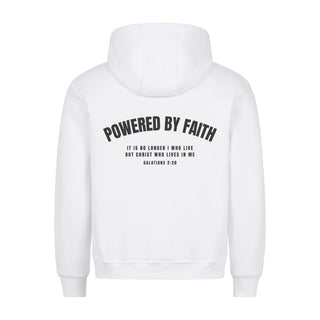 Powered by Faith Gym Hoodie BackPrint Variante, Mountain Movers christliches Design