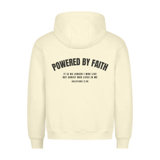 Powered by Faith Gym Hoodie BackPrint Detailansicht, Mountain Movers christliche Streetwear