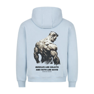 Muscles like Goliath Gym Hoodie BackPrint Detailansicht, Mountain Movers christliche Streetwear