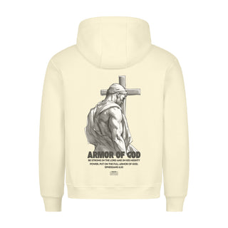 Armor of God Gym Hoodie BackPrint Detailansicht, Mountain Movers christliche Streetwear