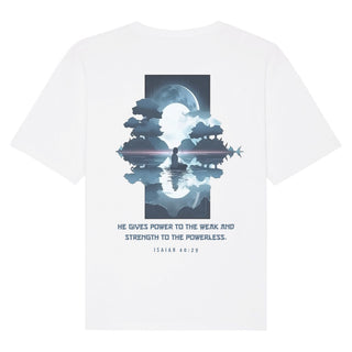 Power to the weak moon Oversized Shirt BackPrint Detailansicht, Mountain Movers christliche Streetwear