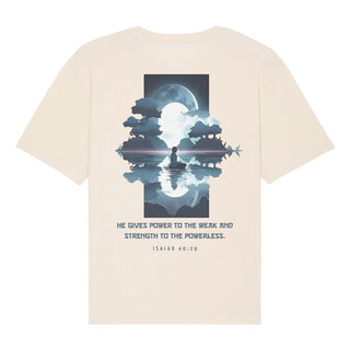 Power to the weak moon Oversized Shirt BackPrint Detailansicht, Mountain Movers christliche Streetwear
