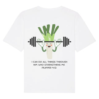 I can do all Things Lauch Gym Oversized Shirt BackPrint Detailansicht, Mountain Movers christliche Streetwear