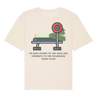 Power Lauch Gym Oversized Shirt BackPrint Detailansicht, Mountain Movers christliche Streetwear