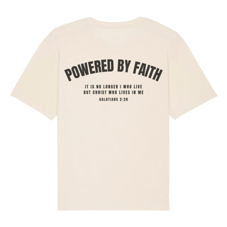 Powered by Faith Gym Oversized Shirt BackPrint Detailansicht, Mountain Movers christliche Streetwear