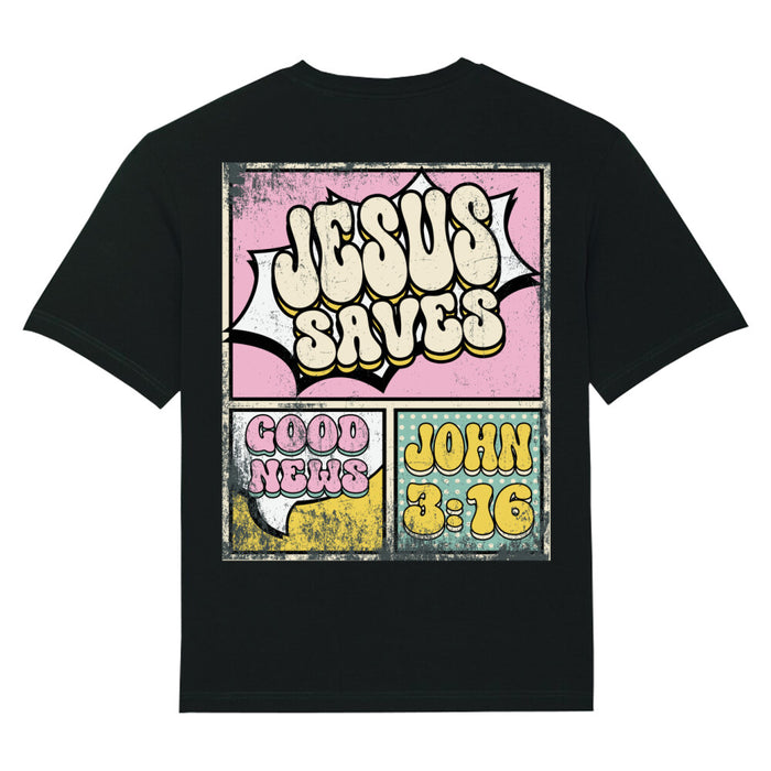 Jesus Saves Retro Badge Oversized T-Shirt BackPrint