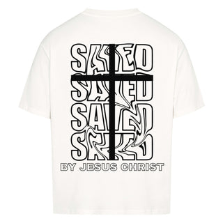 Saved by Jesus Premium Oversized T-Shirt BackPrint, Motivdetail