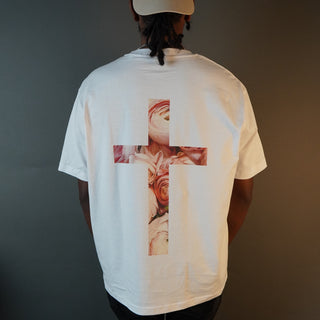 Rose Cross Oversized Shirt BackPrint Detailansicht, Mountain Movers christliche Streetwear