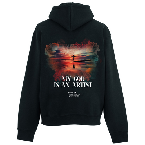 MIJN GOD IS EEN KUNSTENAAR OVERSIZE HOODIE Rugprint