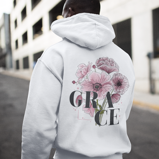 Grace Flower Hoodie BackPrint Produktansicht, Mountain Movers christliche Streetwear