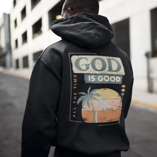 God is good Hoodie BackPrint Produktansicht, Mountain Movers christliche Streetwear