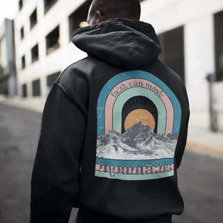 Faith can move Mountains Retro Hoodie BackPrint Produktansicht, Mountain Movers christliche Streetwear
