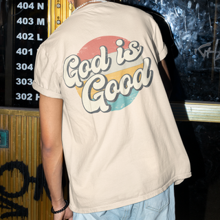 God Is Good Retro Circle Oversized Shirt Backprint Produktansicht, Mountain Movers christliche Streetwear
