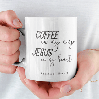 Coffee and Jesus Tasse weiß, Mountain Movers